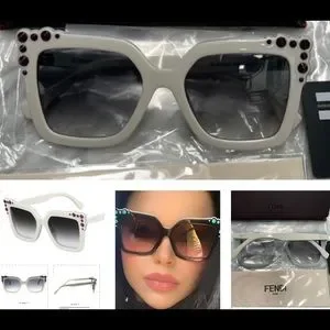FENDI SQUARE SUMMER WHITE WITH LIGHT BLUE / AQUA WITH COOL STUDDING SUNGLASSES Fendi | Accessories | Fendi Square Summer White With Light  main image 3